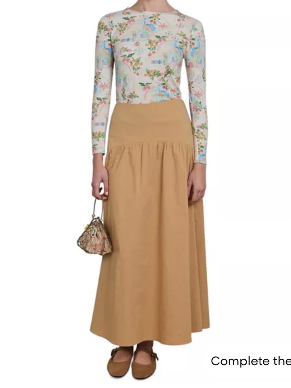 Point High-Waist Tan Maxi Skirt for Women